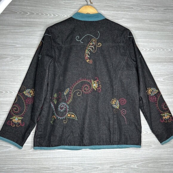 Vintage Denim & Co Denim Long Sleeve Button Up Jacket Size M Black Embroidered - Picture 11 of 15